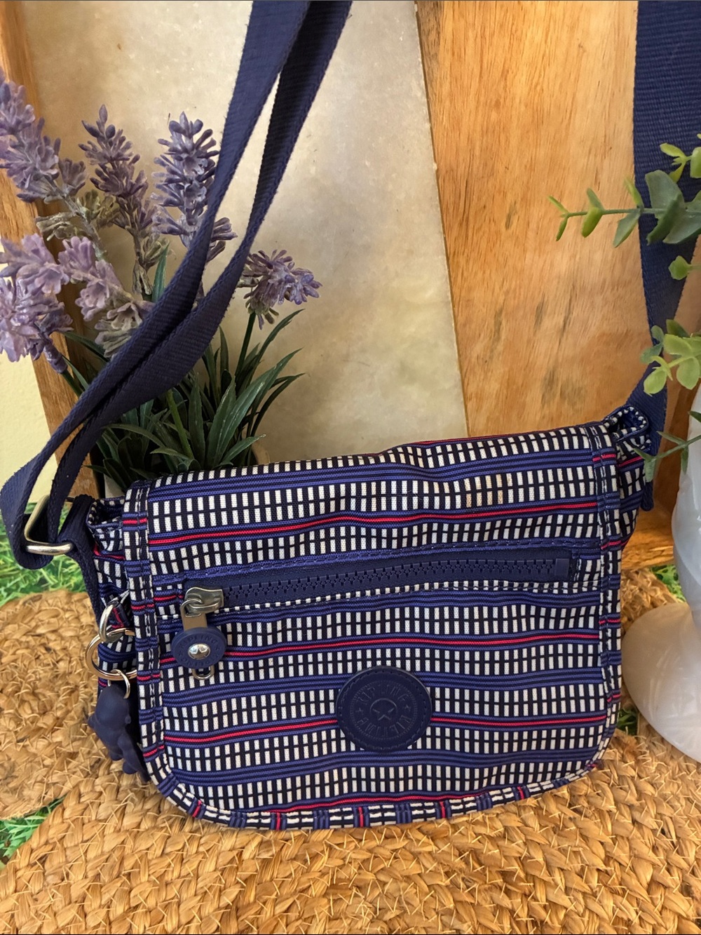 Kipling Sabian Crossbody Bag in Blue Purple, Gray and Pink Geo Print